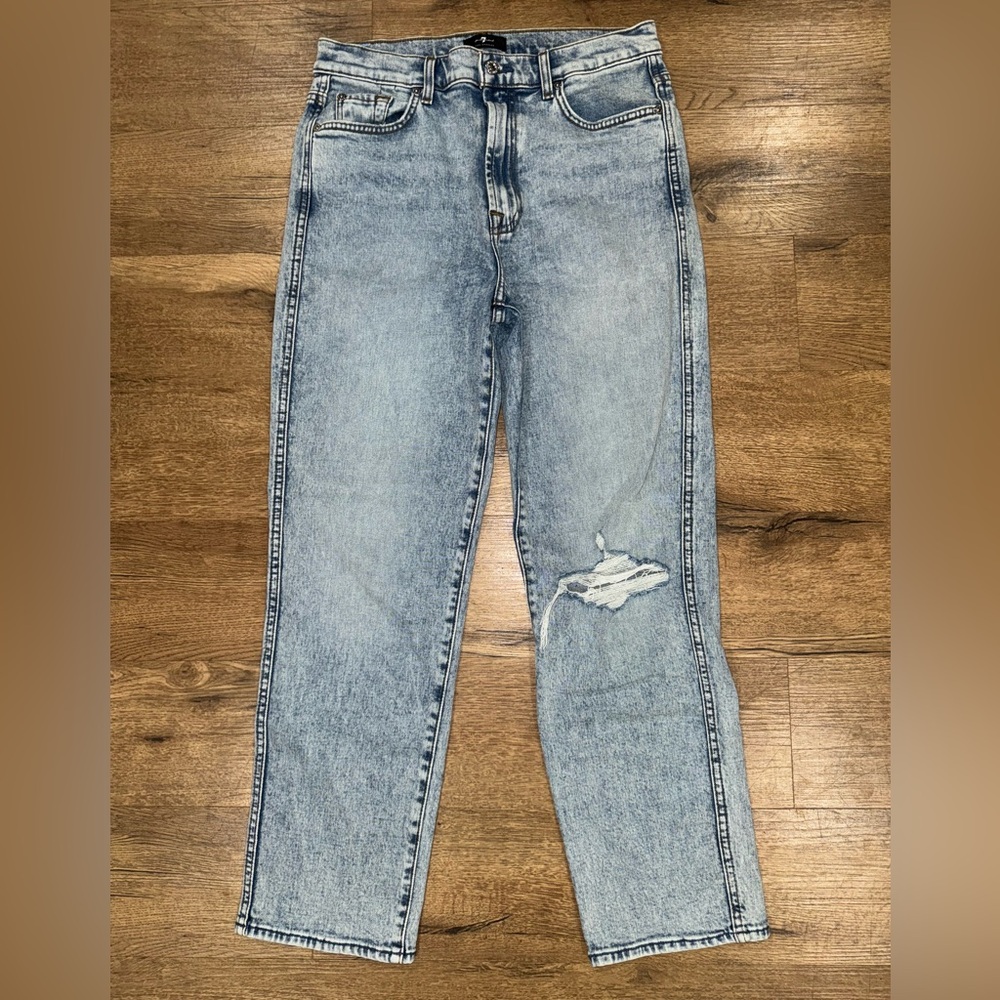 7 For All Mankind Women’s High Waist Cropped Straight Acid Wash Jeans Size 30